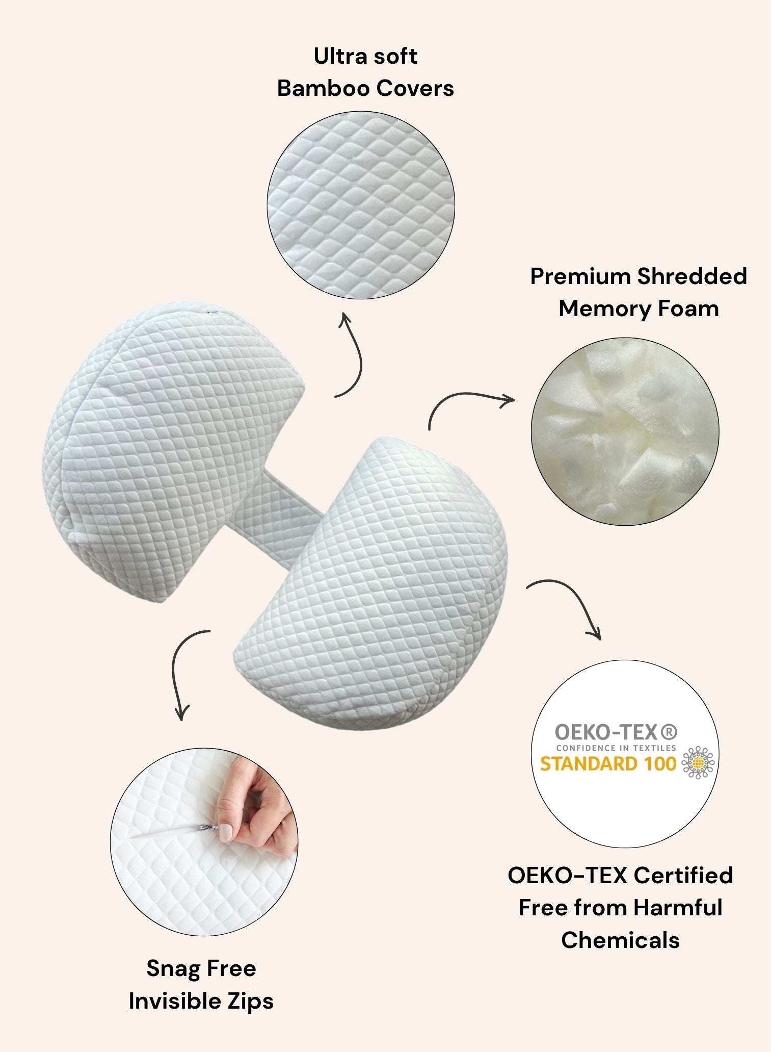 Belly Bliss pregnancy pillow in soft fabric, designed to support the belly and back during pregnancy.