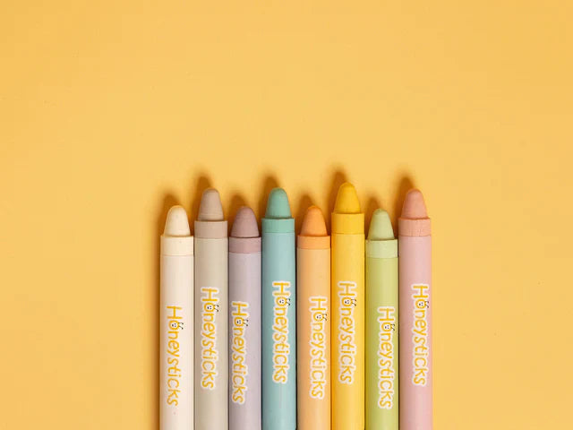 Set of eight Honeysticks Beeswax Crayons in pastel Jumbos with vibrant colors and rounded edges, ideal for young artists.