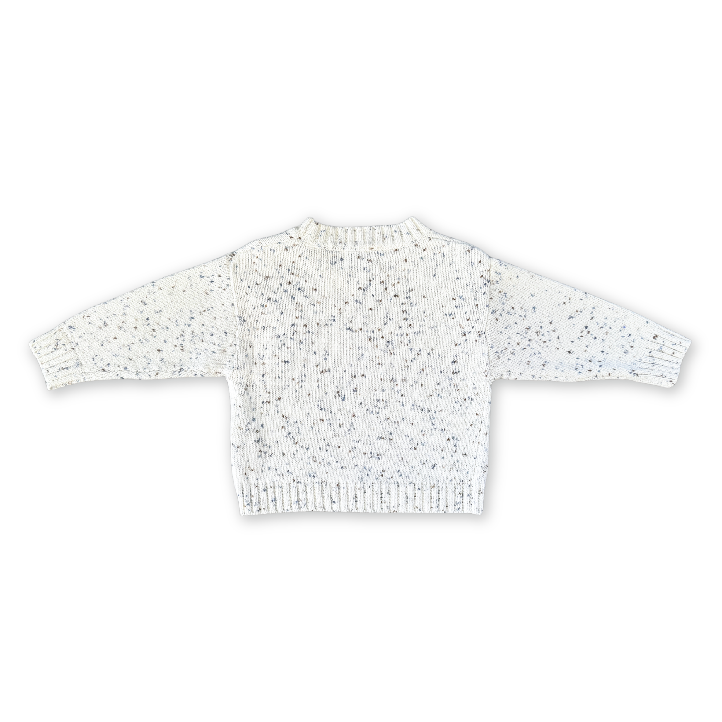 GROWN Organic Funfetti Knit Pullover sweater in surf color, back view showcasing colorful funfetti pattern and cozy knit texture.