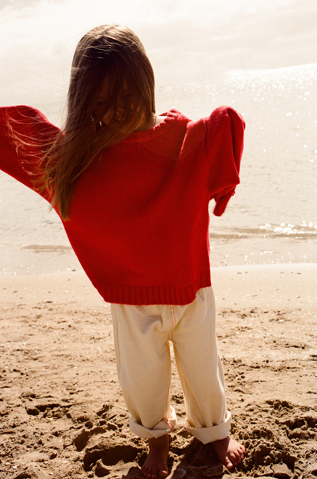 Grown Organic Everyday Denim Pant in Milk color, casual pant style, made from organic denim fabric, shown on a model.