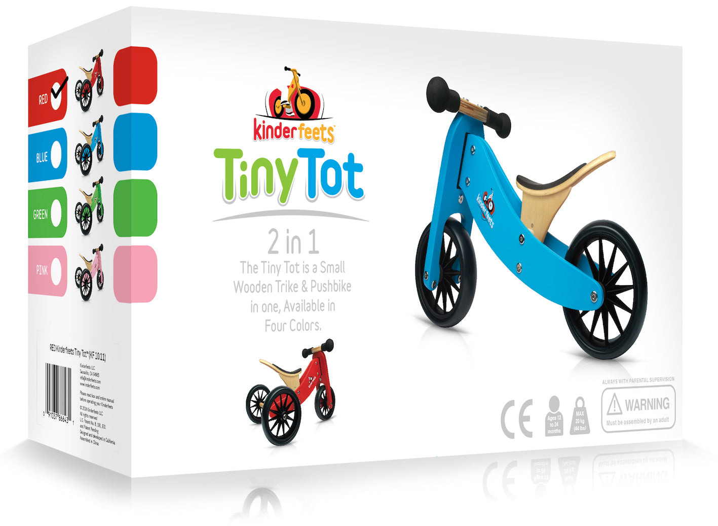 Kinderfeets Tiny Tot Sage Green trike and balance bike for toddlers, featuring a sturdy frame and colorful design.