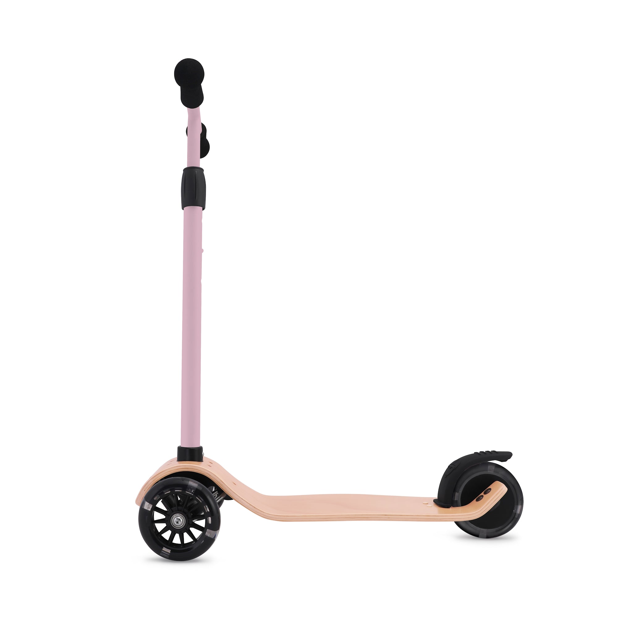 Kinderfeets Kinder Scooter in rose color, featuring a small bike and scooter for young children, with a sturdy wooden frame.