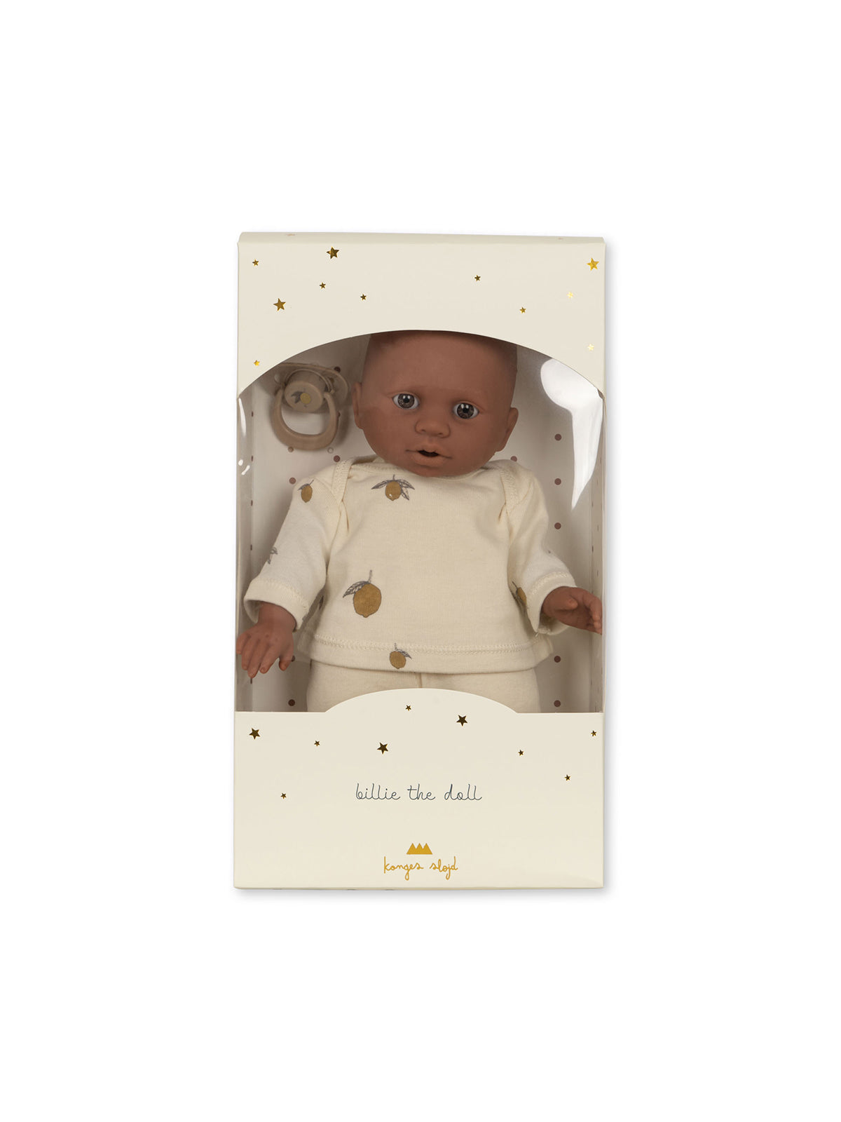Konges Slojd Billie the Doll toy with colorful clothing, soft fabric, and expressive face, designed for children.