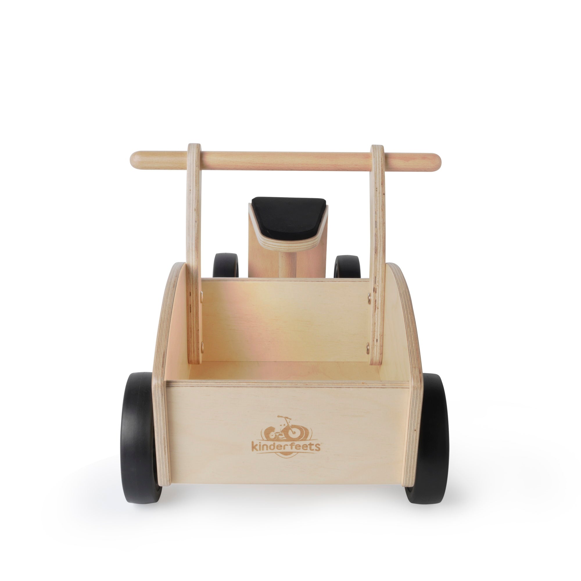 Kinderfeets Ride-on Cargo Cart toy with wooden construction and spacious cargo area for kids to play and carry small items.