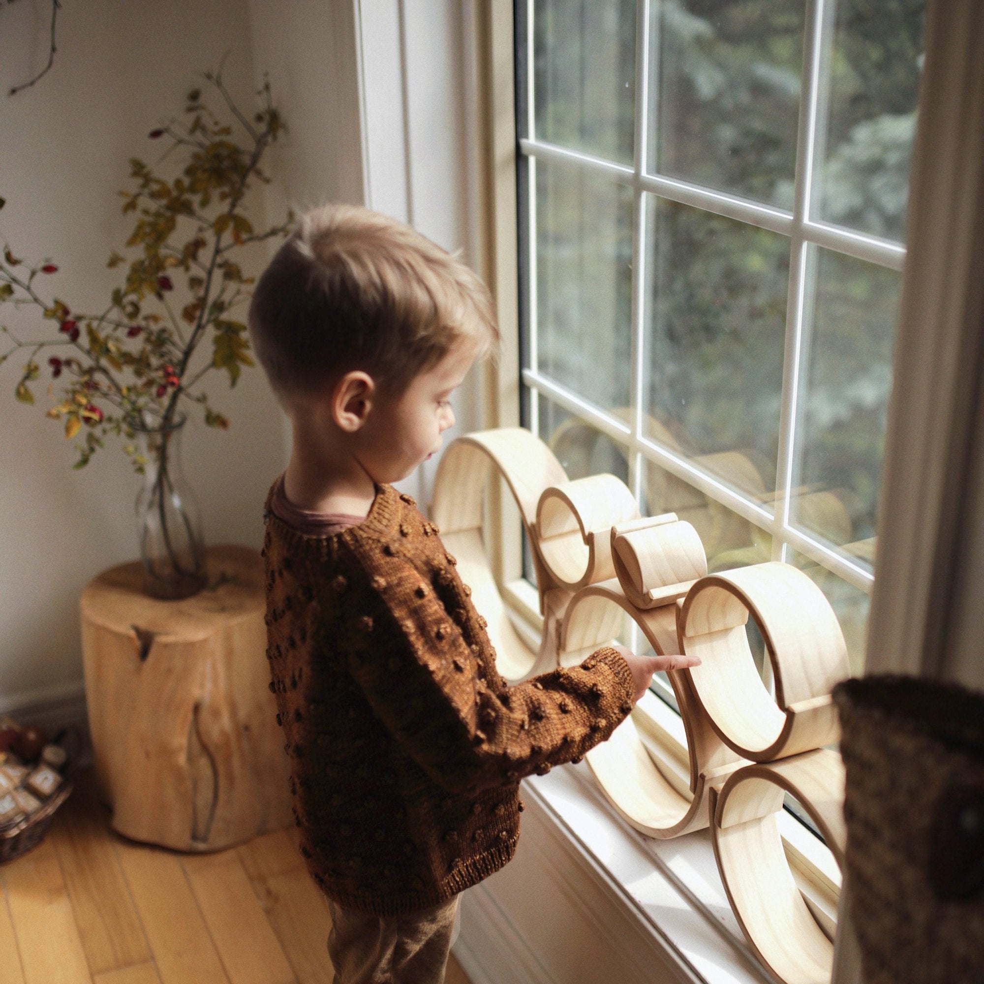 Large natural wooden arches from Kinderfeets, colorful wooden toy set for creative play and developmental fun.