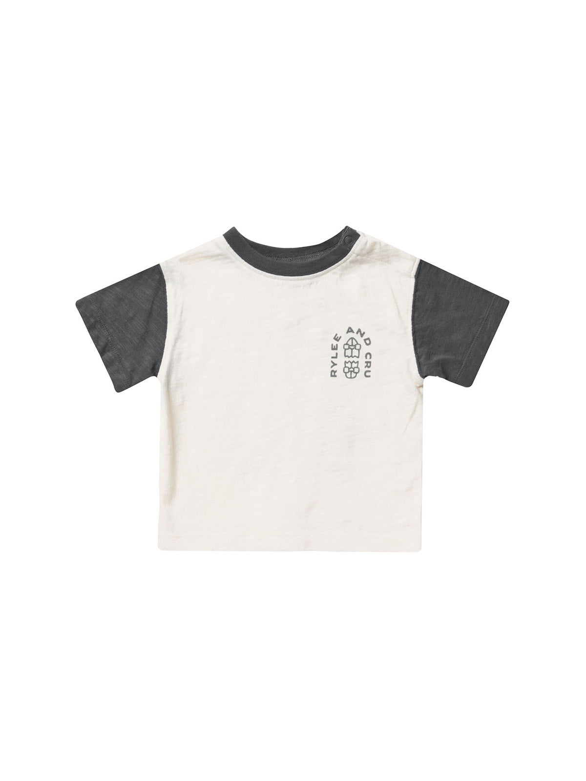 RYLEE + CRU Contrast Short Tee in ivory and slate with short sleeves, casual T-shirt for everyday wear, shown on a plain background