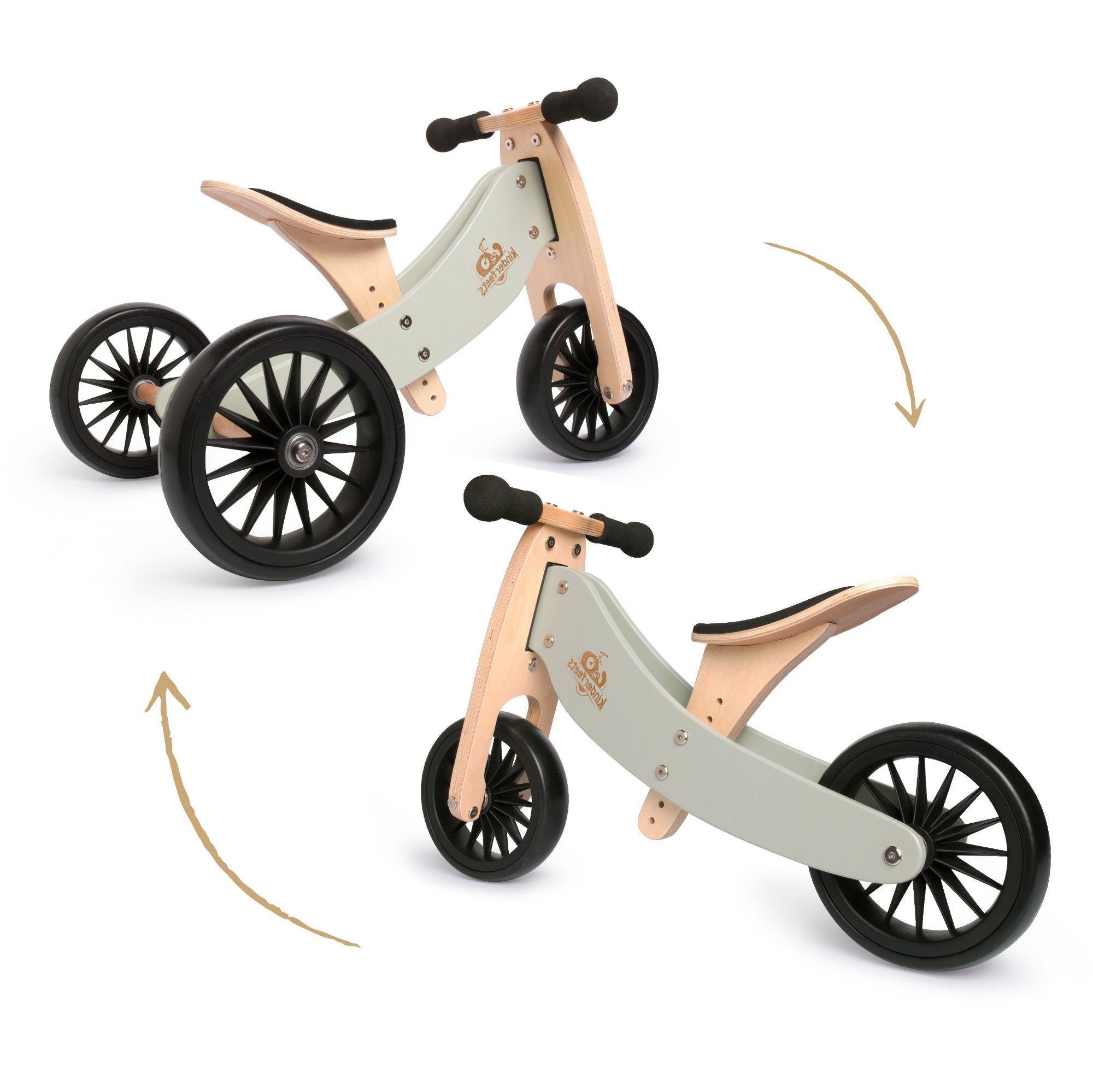 Kinderfeets Tiny Tots Plus trike and balance bike in slate grey, with a sleek design for young children.