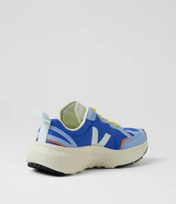 VEJA Canary Light Alveomesh Paros Ice Olympe sneaker featuring white and light blue mesh with rubber sole.