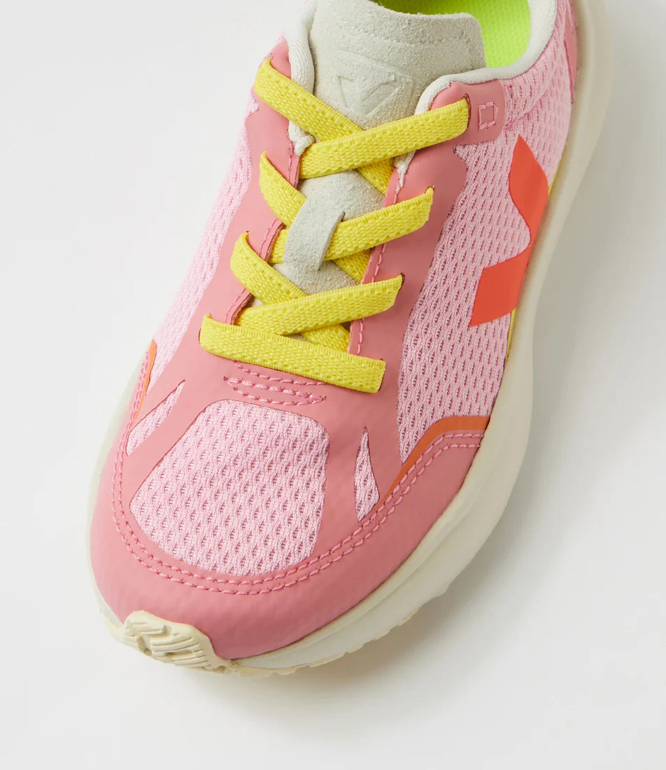 VEJA Canary Light Alveomesh shoe in Guimauve Orange Fluro with lightweight mesh upper and white sole detail.
