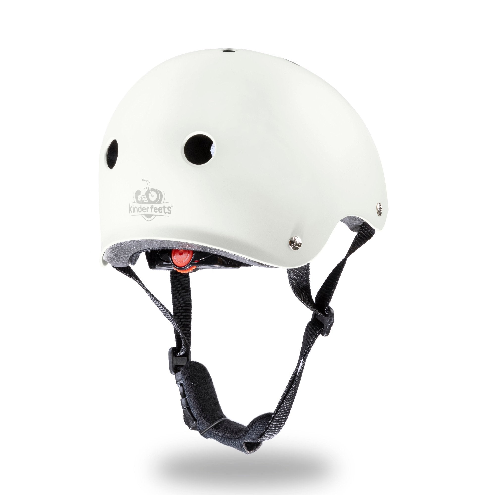 Kinderfeets toddler bike helmet in matte white, featuring adjustable straps and ventilation for safe, comfortable riding.