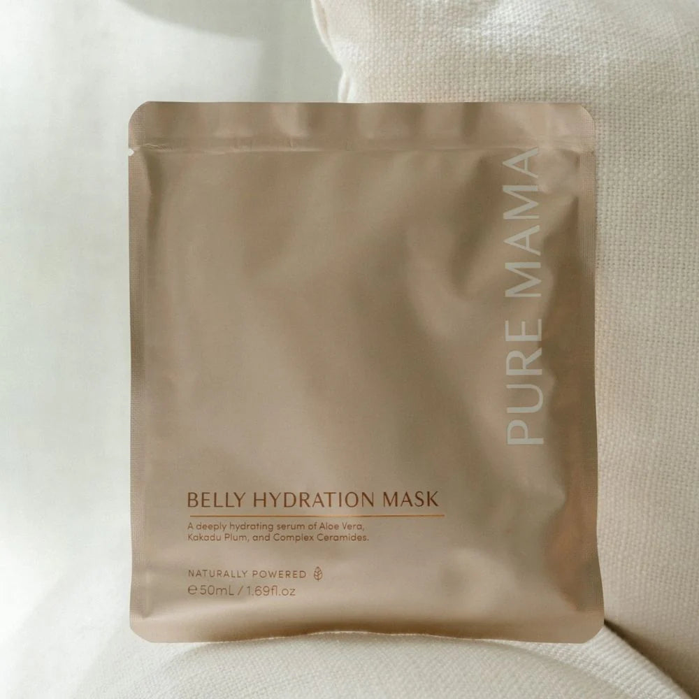 Pure Mama Belly Hydration Mask for women care, 50ml jar showing the nourishing product for stretchmarks and skin hydration.