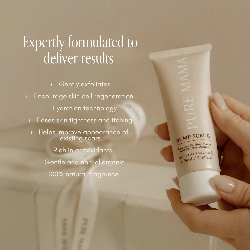 Pure Mama Belly Spa Kit with oil, scrub, and mask for pregnancy care, designed for women's skin relaxation and soothing treatment.