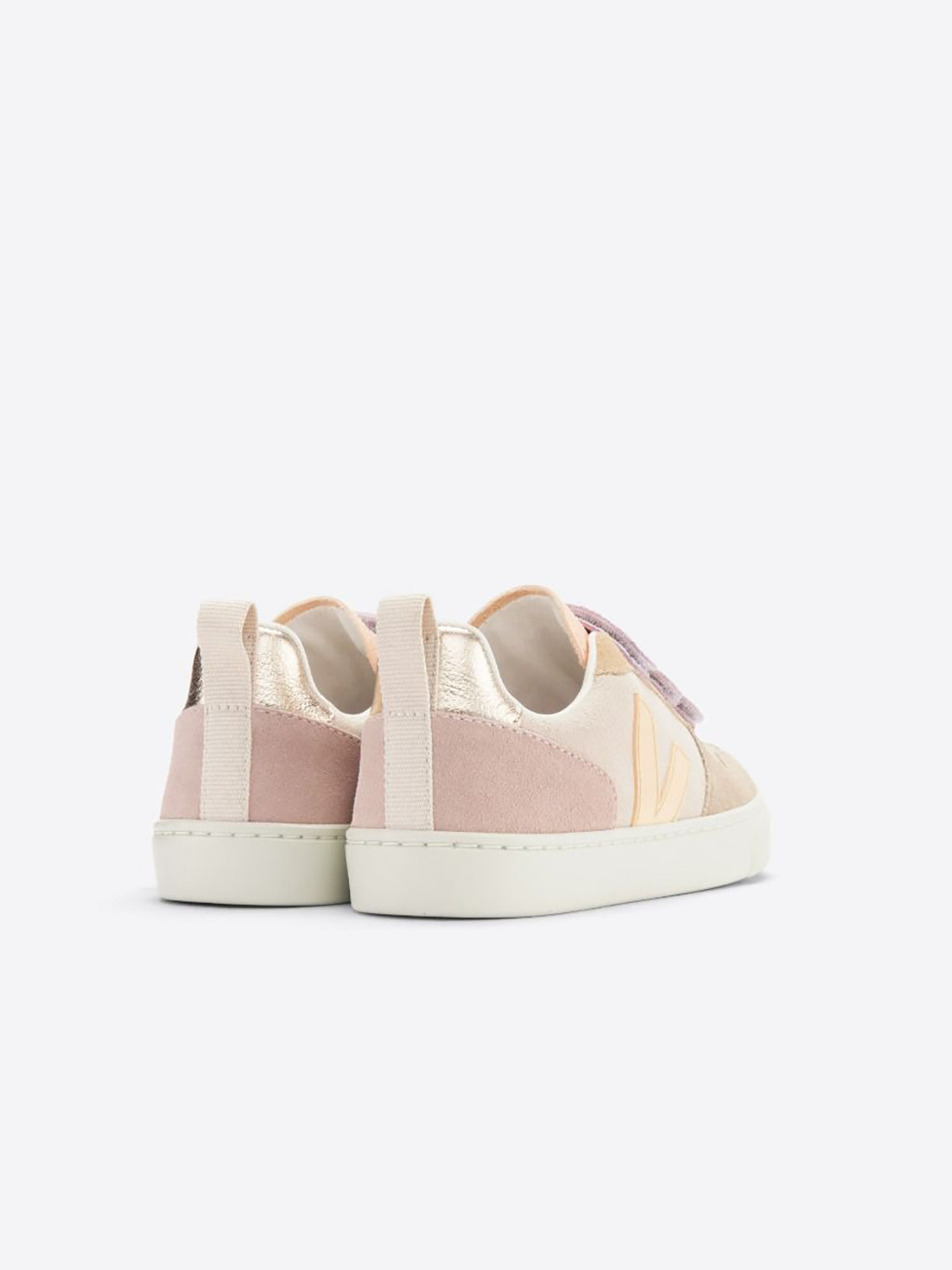 Back view of VEJA V10 Suede sneakers in multicolor and sable, showcasing the stylish suede footwear design.