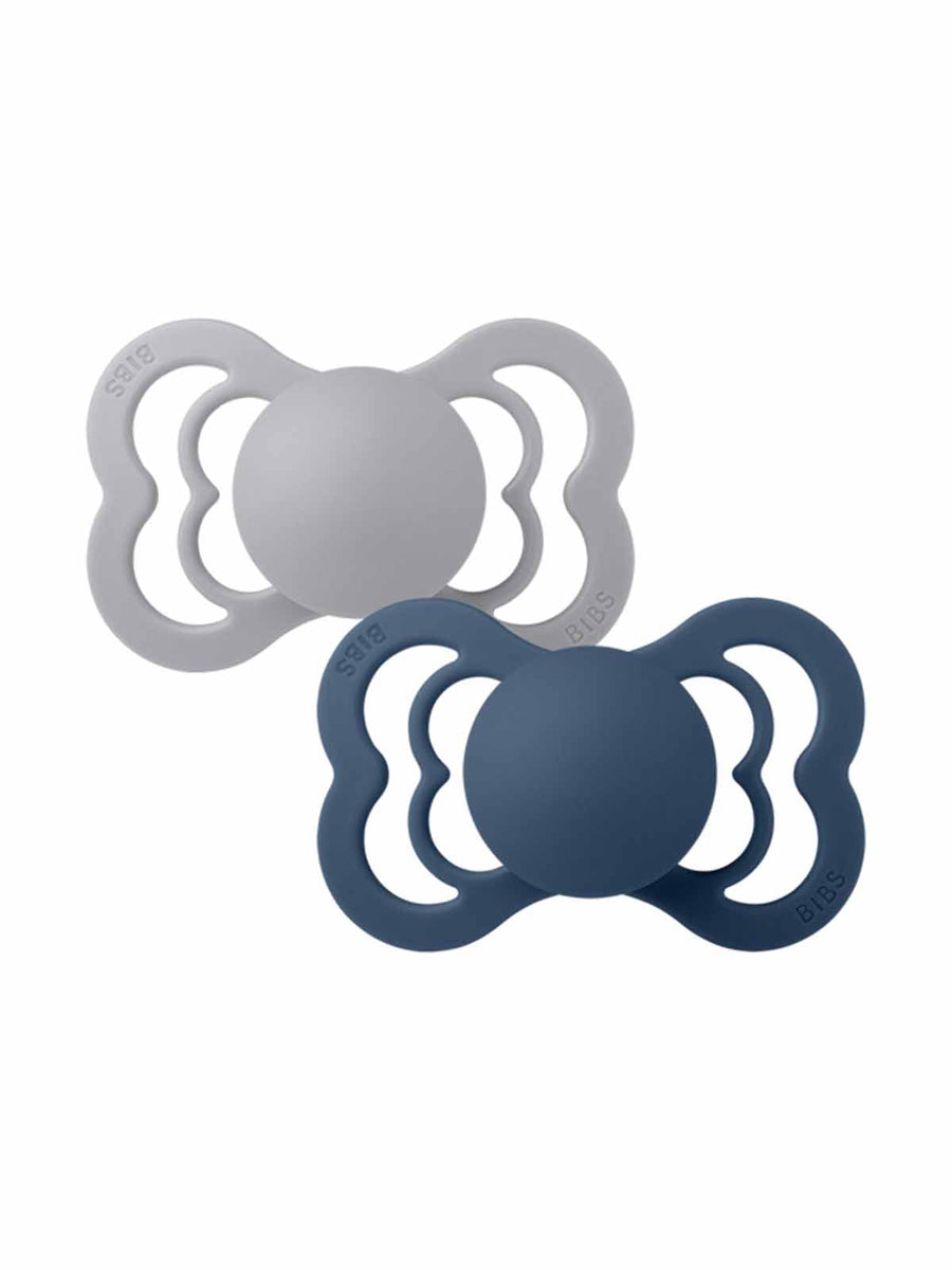 BIBS Pacifier Supreme Natural Rubber Cloud + Steel Blue Little