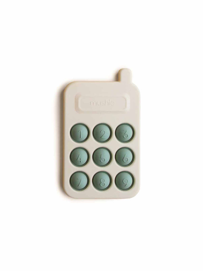 Mushie Phone Press Toy Cambridge Blue. Press toy for baby and toddler
