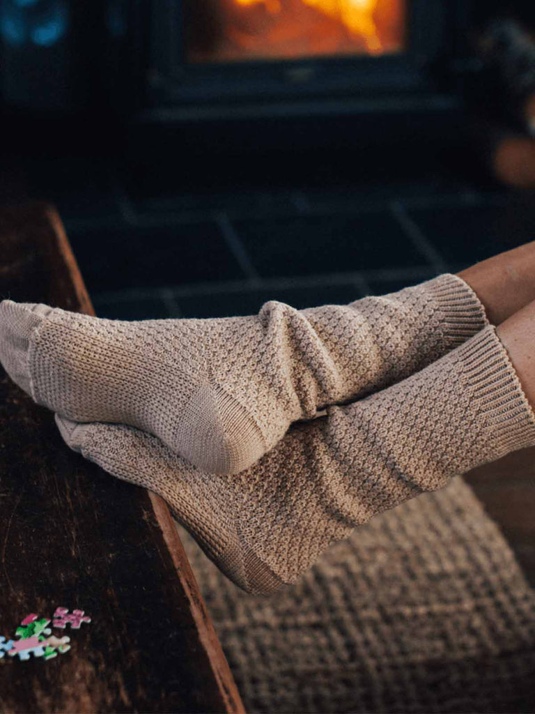 Lamington merino socks for women. Cream lounge socks for women. made in New Zealand