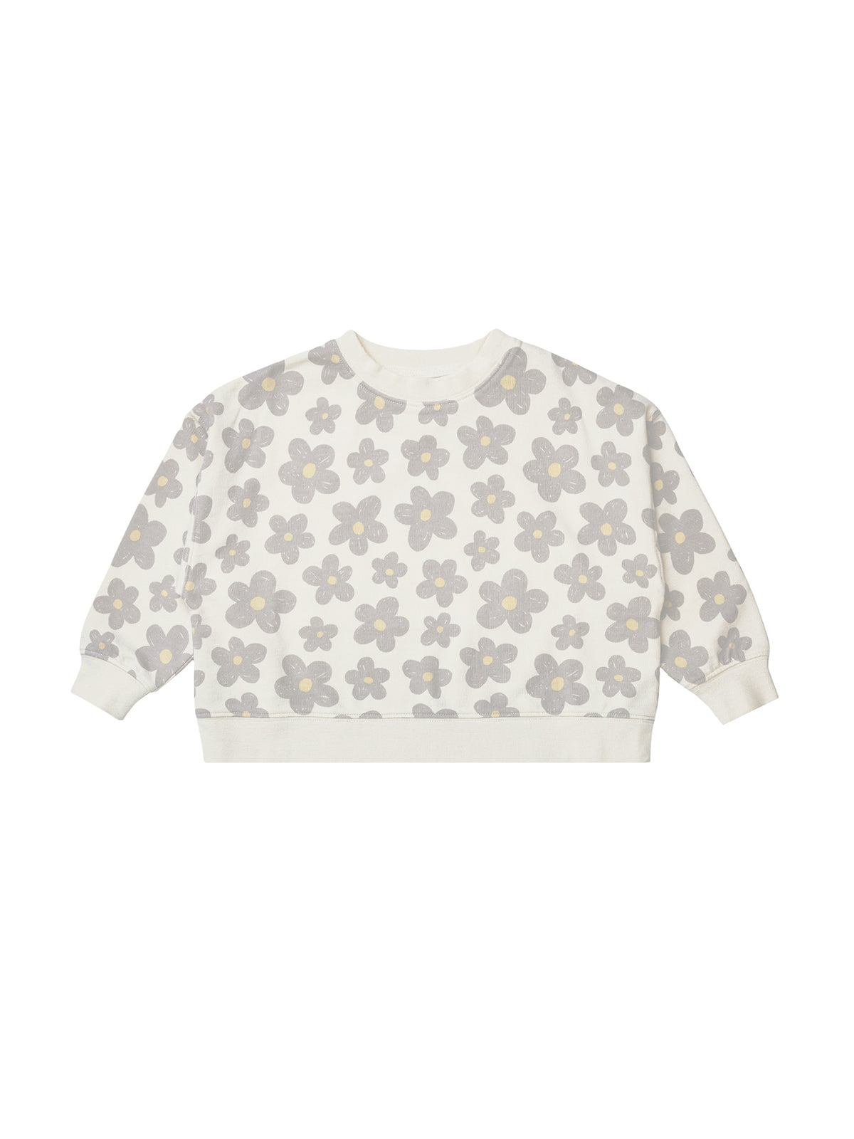 Rylee + Cru slouchy pullover with retro floral print, cozy long-sleeve top for casual wear, shown in the image.