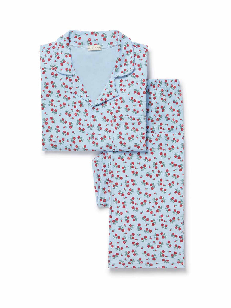 Women's sleepy doe pyjama set. tea rose print pjs for women. cotton pyjama set for winter.