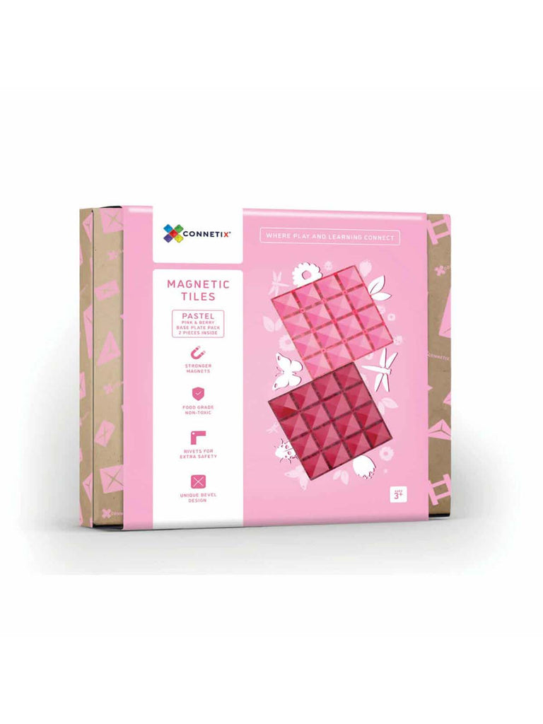 Connetix base plates. pink and berry. 2 pack magnetic tile base plates