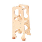 Kinderfeets Pikler Learning Tower in natural wood finish, child-safe wooden step stool for climbing and play.