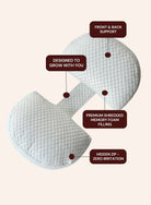Belly Bliss pregnancy pillow in soft, supportive fabric with ergonomic design for comfortable pregnancy sleep.