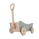 Wooden Kinderfeets Pull Wagon toy with colorful handles and wheels, designed for children to pull and play.