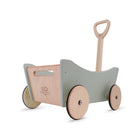 Wooden Kinderfeets Pull Wagon toy with handles and wheels, designed for kids to pull and play with.