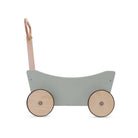 Kinderfeets wooden pull wagon toy with handle and colorful design, ideal for young children to promote outdoor play and coordination.