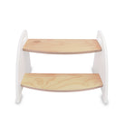 Child's wooden step stool by Kinderfeets with a natural finish, featuring a sturdy design and smooth edges for safety.
