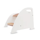 Kinderfeets step stool in natural wood finish, sturdy children's footstool with rounded edges and smooth surface for safety.