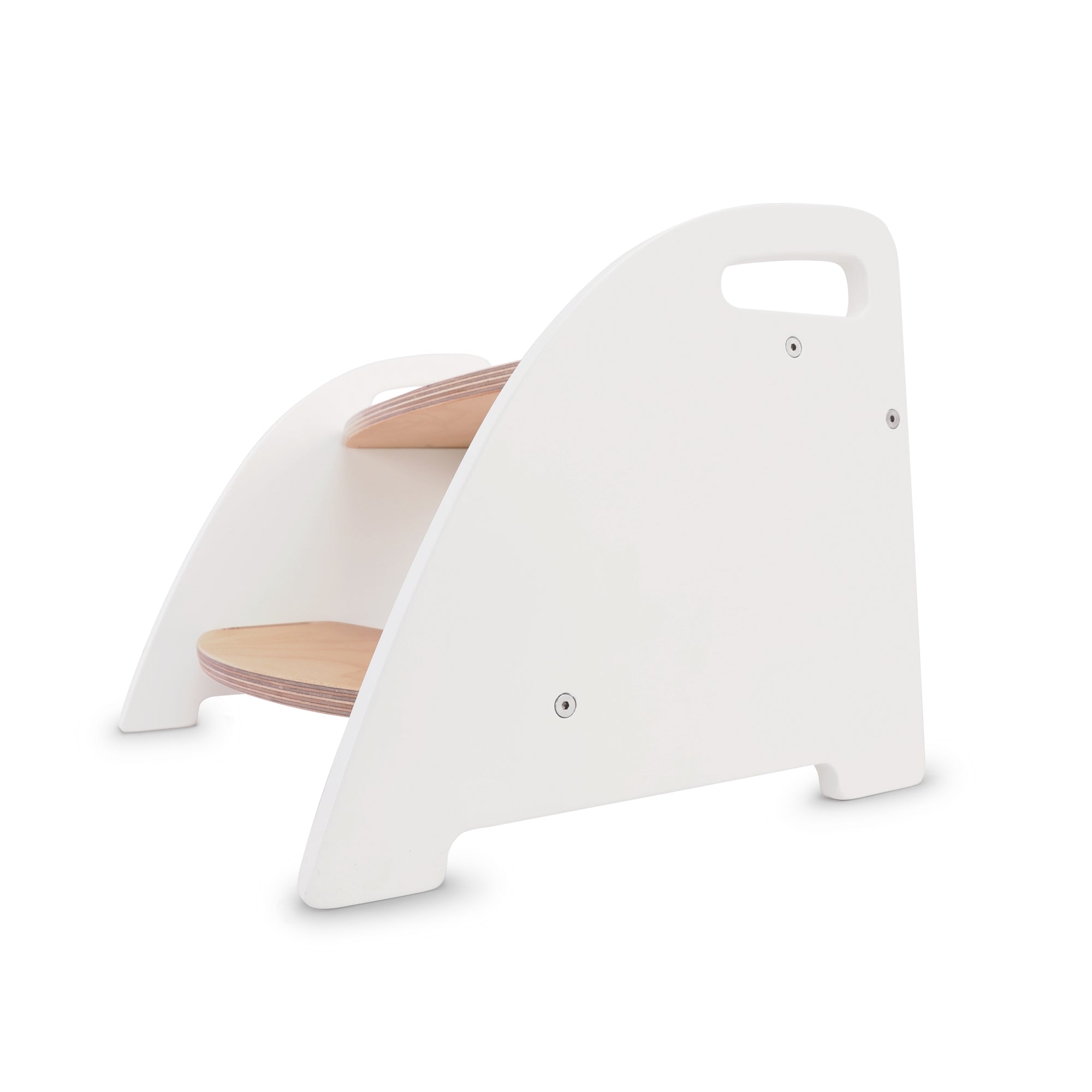 Kinderfeets step stool in natural wood finish, sturdy children's footstool with rounded edges and smooth surface for safety.
