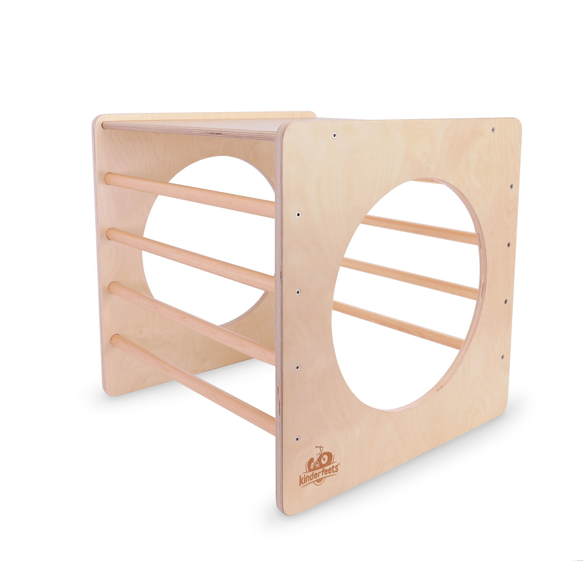 Kinderfeets Pikler Cube climbing toy with colorful wooden blocks for children’s play and development.