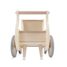 Wooden Kinderfeets Petit Pram toy for children, featuring a classic wooden design with a handle and wheels.