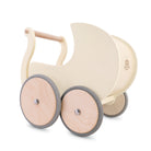 Wooden Kinderfeets Petit Pram toy for kids, featuring a classic design and natural wood finish, perfect for imaginative play.