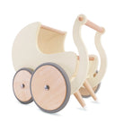 Kinderfeets Petit Pram wooden toy stroller for kids, featuring a classic design with wooden wheels and a pastel finish.