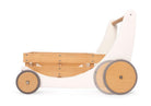 Wooden Kinderfeets Cargo Walker in white, a toddler's push toy with a sturdy wooden frame and colorful cargo compartments.