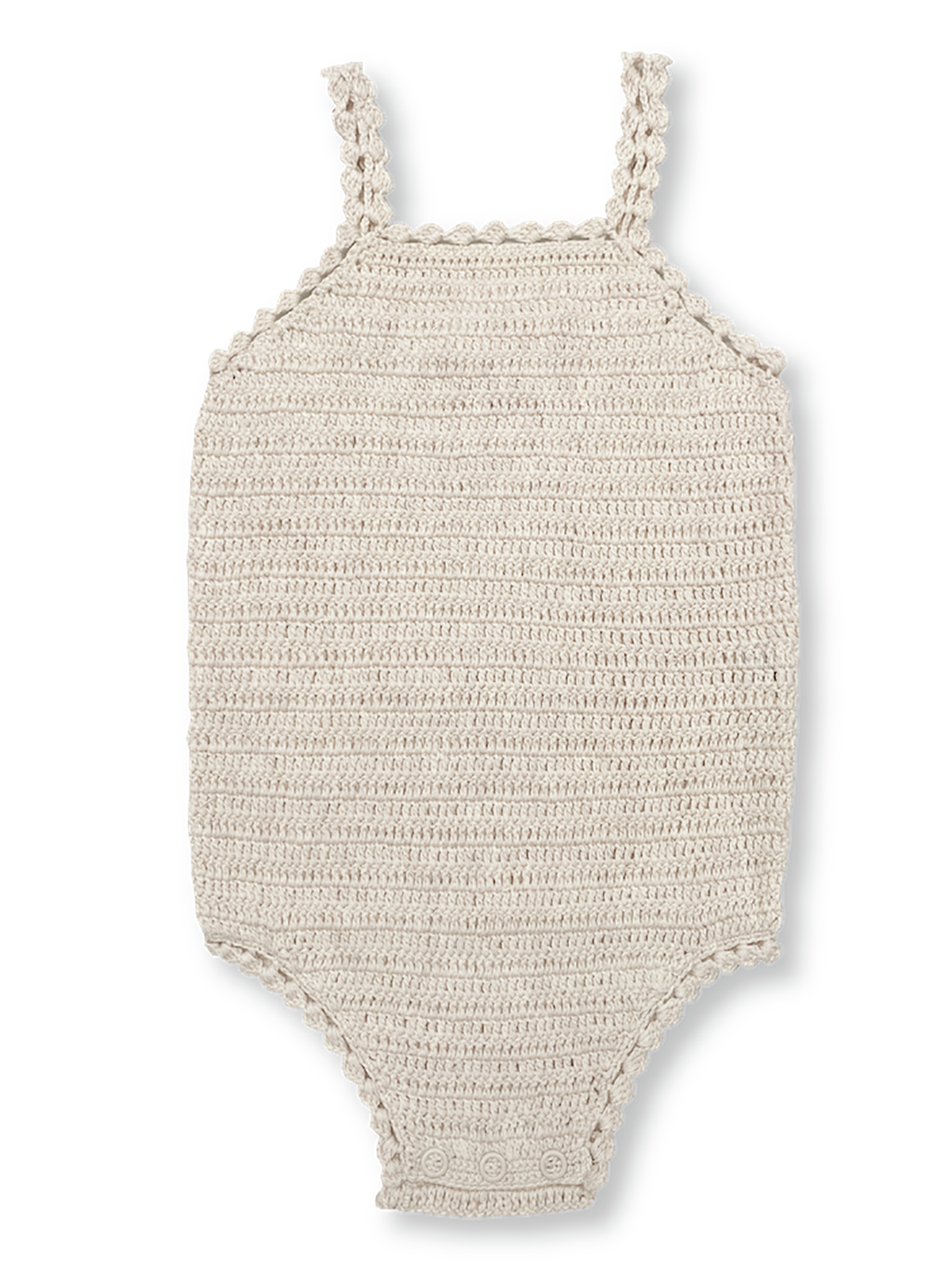 GROWN hand-crochet coconut-colored bodysuit with long sleeves, fitted design, and intricate crochet details.