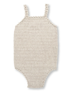 GROWN hand-crochet coconut-colored bodysuit with long sleeves, fitted design, and intricate crochet details.