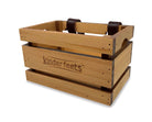 Wooden crate from Kinderfeets balance bike, showcasing natural wood finish and sturdy construction for storage or display.