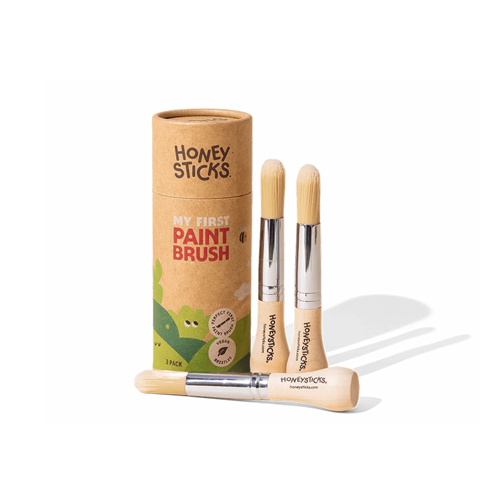 Honeysticks My First Paint Brush Set 3-pack for kids, featuring small, colorful brushes ideal for young children’s art projects.