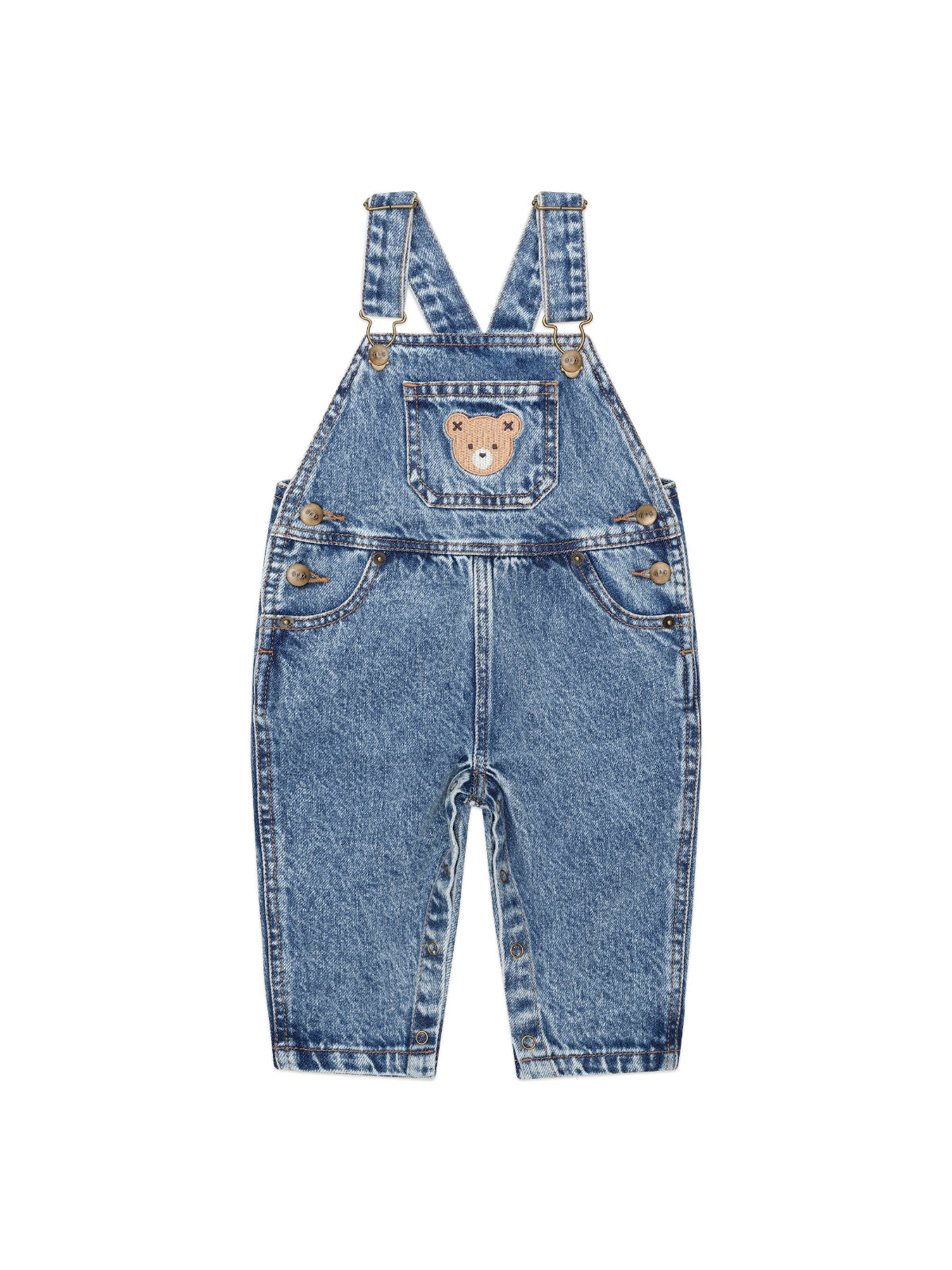 HUXBABY Dreamy Denim Overalls for babies in white denim with adjustable straps and front pockets, soft and comfortable for little ones.