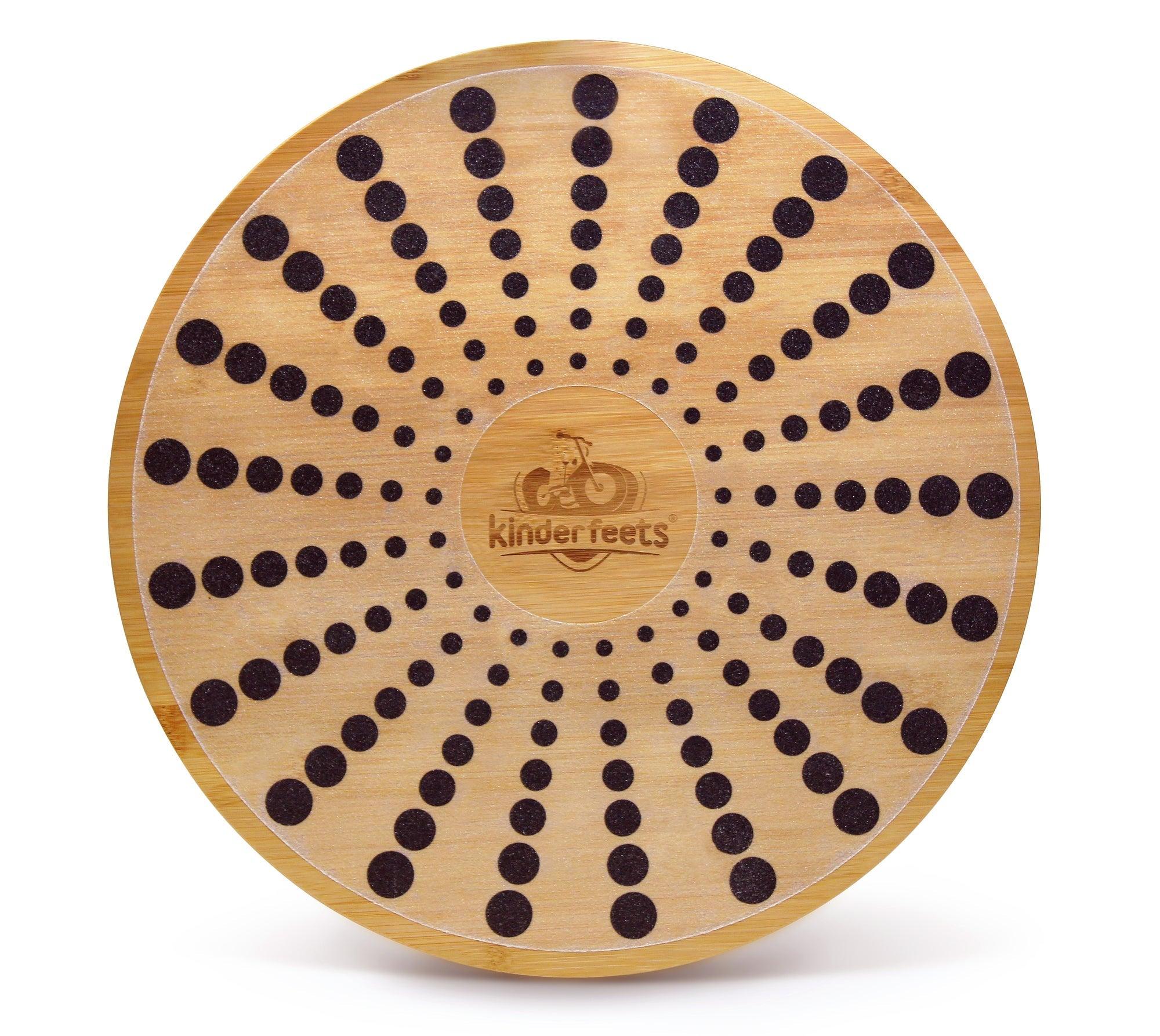 Kinderfeets Bamboo Balance Disc for kids, round balance disk with natural bamboo finish for stability and fun.