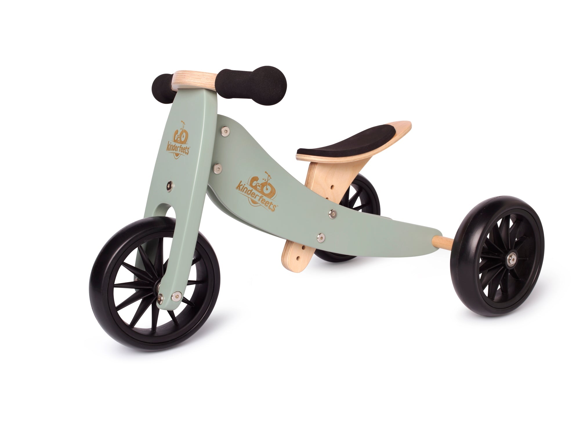 Kinderfeets Tiny Tot Sage Green trike and balance bike for toddlers, featuring a sturdy frame and ergonomic design.