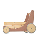 Kinderfeets Cargo Walker wooden toy in mocha color, featuring a sturdy wooden frame and colorful cargo compartments for toddlers.