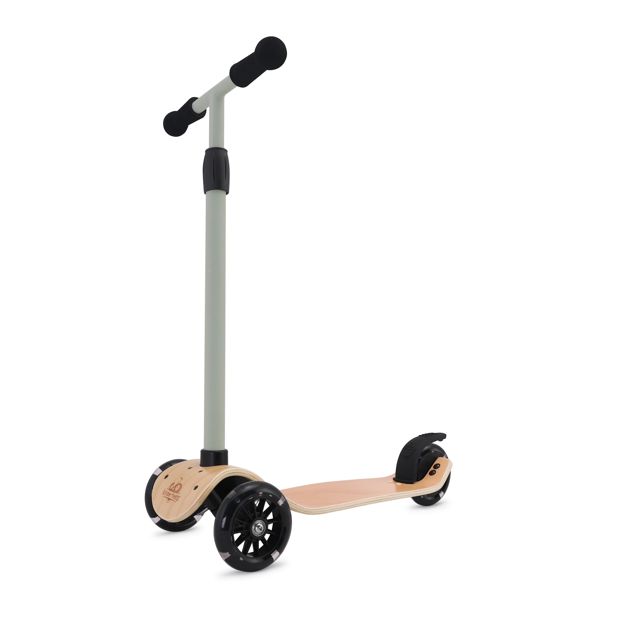 Kinderfeets Kinder Scooter in Silver Sage, featuring a sleek design and sturdy frame, perfect for young children learning to ride.