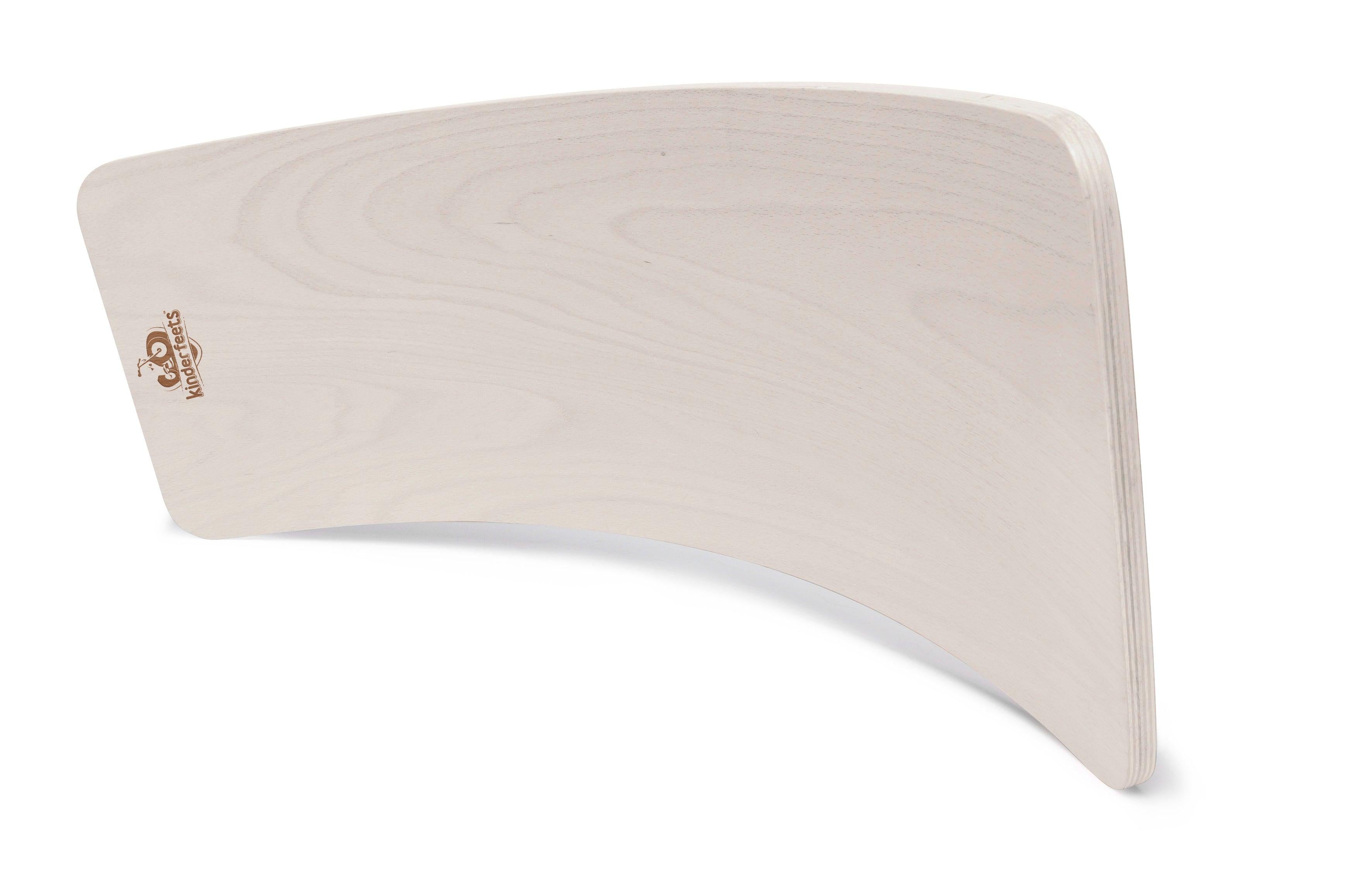 Kinderfeets Kinderboard in white wash finish, featuring a wooden balance board with rounded edges for kids' balance and coordination.