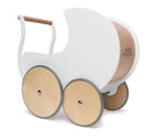 Wooden Kinderfeets Pram Walker in white with a classic design, perfect for early childhood development and play.