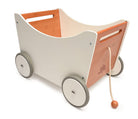 Kinderfeets wooden toy box and walker in white and bamboo, featuring a sturdy design suitable for young children.