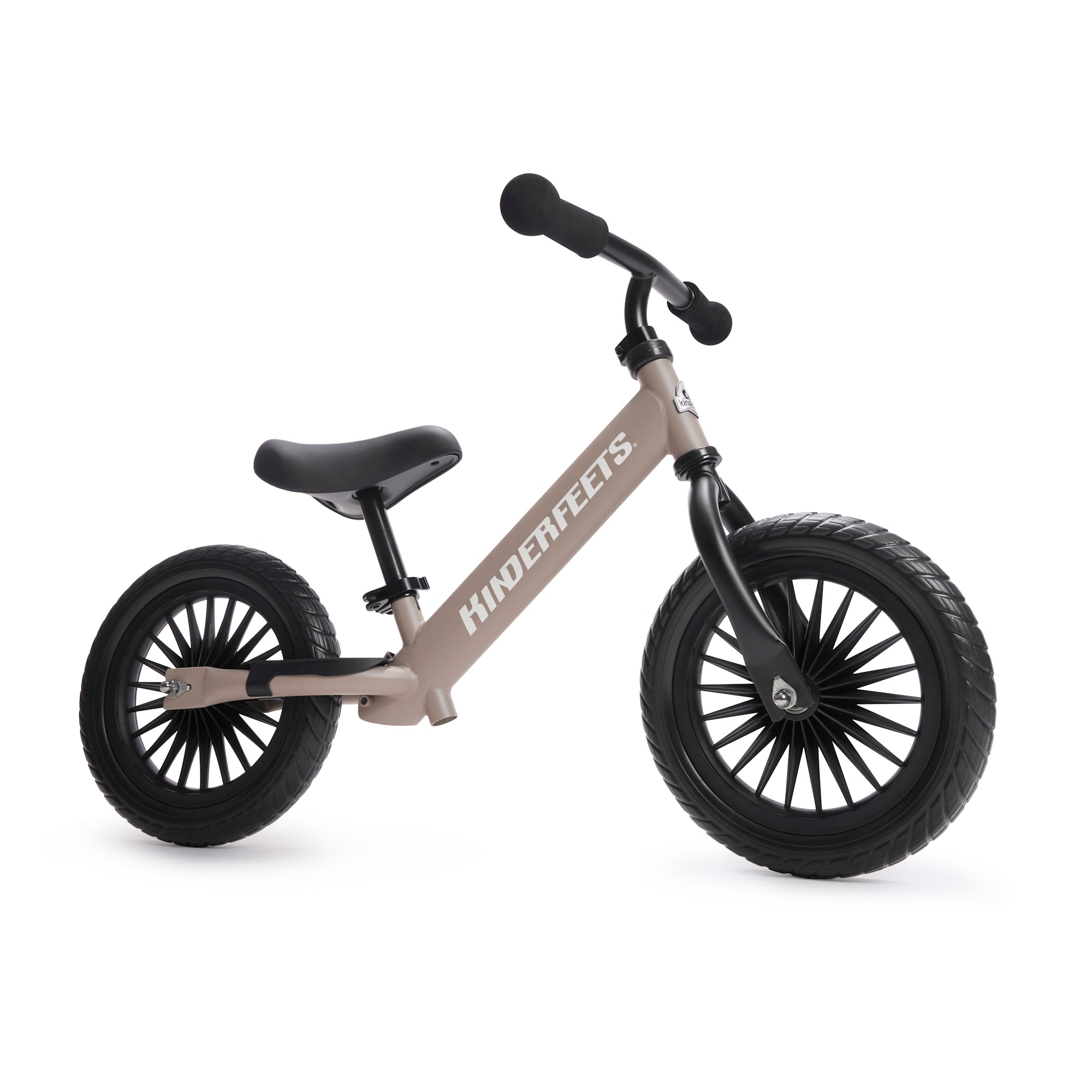 Kinderfeets Trail Bike in slate grey, a balance bike designed for young children, shown from the right side.