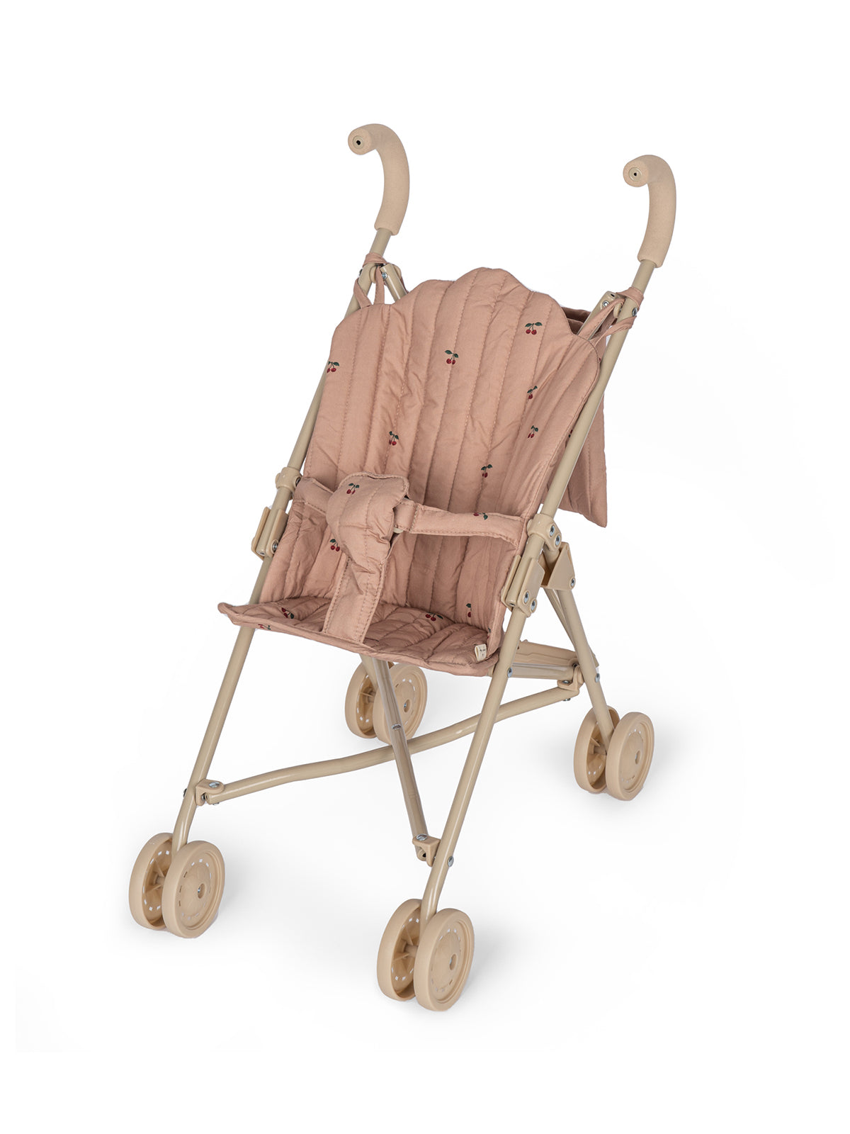 Konges Slojd doll stroller in cherry blush, a stylish doll accessory with a soft pink and red design and a compact, lightweight build.